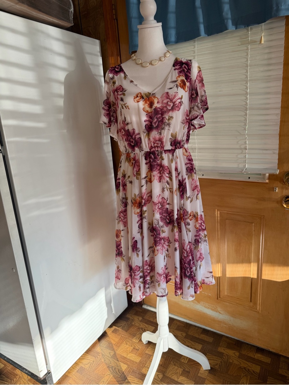 torrid White Chiffon Dress with Pink & Purple Floral Print